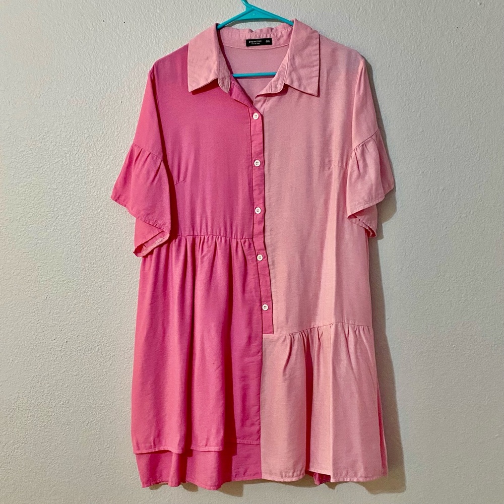 SHEIN Two-Tone Pink Button-Up Dress